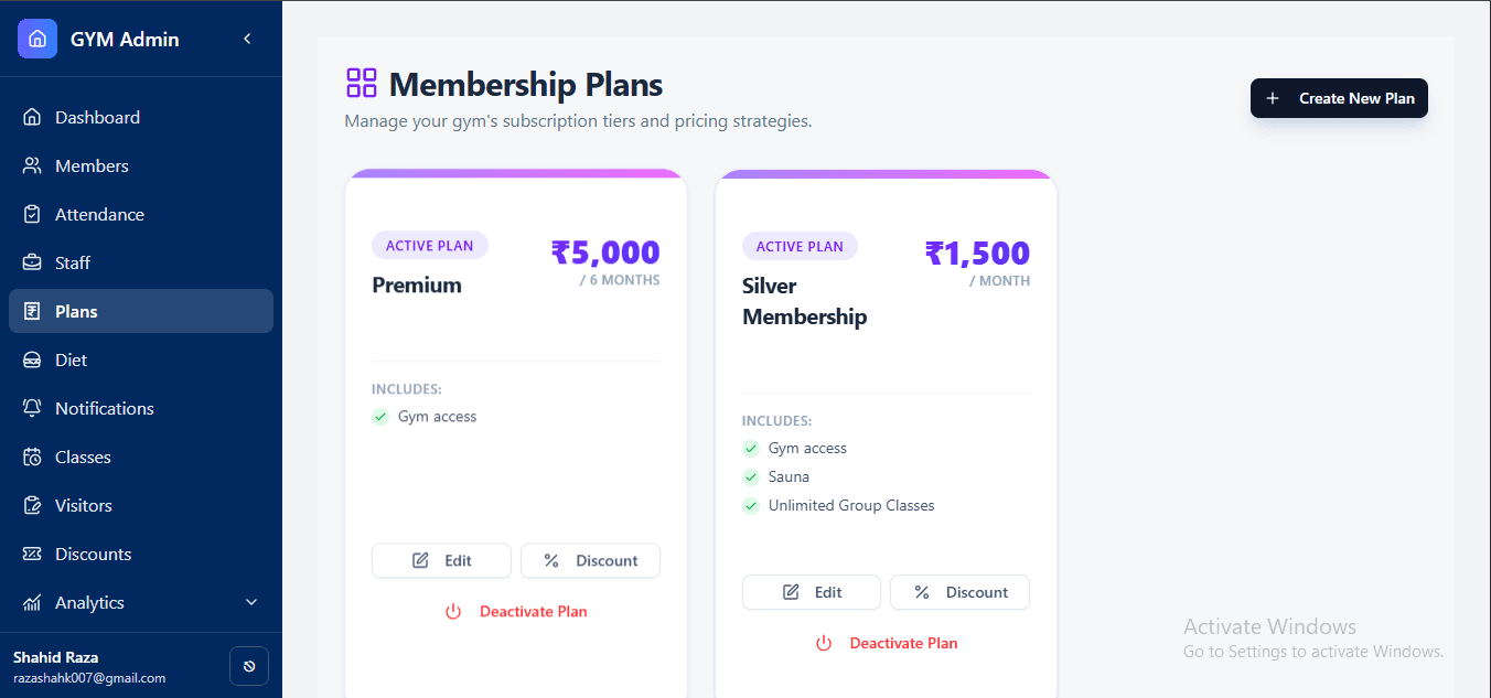 Payments & Membership Plans dashboard screenshot