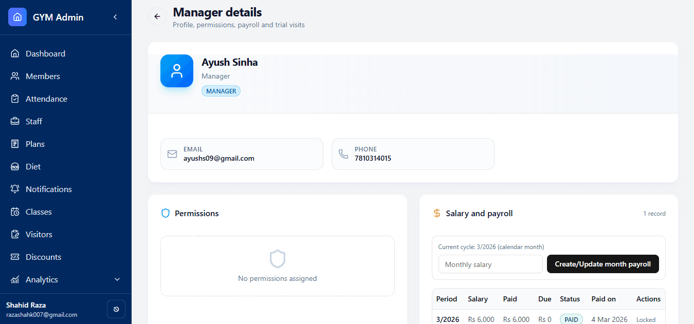 Staff & Role Management dashboard screenshot
